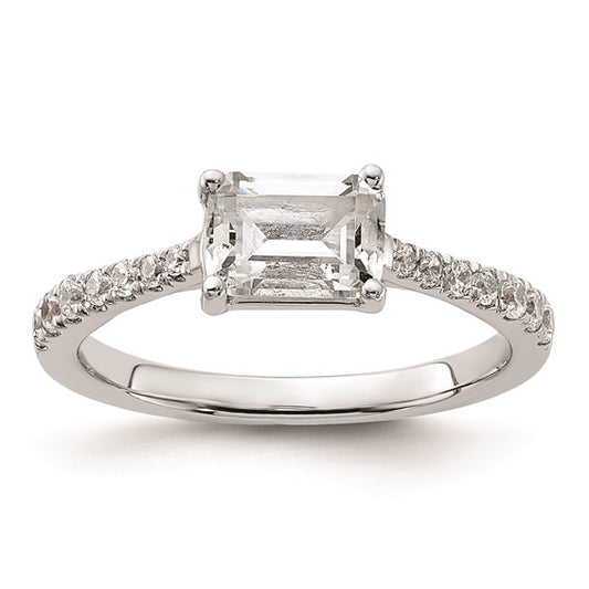 14k White Gold East West (Holds 1 carat (6.9x5.2mm) Emerald-cut Center) 1/4 carat Diamond Semi-Mount Engagement Ring