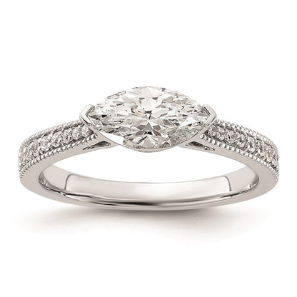 14k White Gold East West (Holds 3/4 carat (9.2x5.00mm) Marquise Center) 1/15 carat Diamond Semi-Mount Engagement Ring