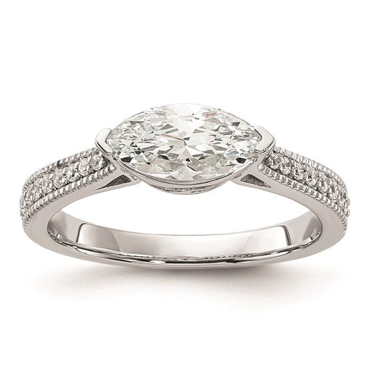 14k White Gold East West (Holds 1 carat (10.5x5.6mm) Marquise Center) 1/8 carat Diamond Semi-Mount Engagement Ring