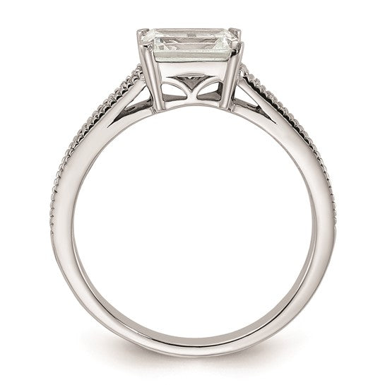 14k White Gold East West (Holds 1 carat (6.9x5.2mm) Emerald-cut Center) 1/6 carat Diamond Semi-Mount Engagement Ring