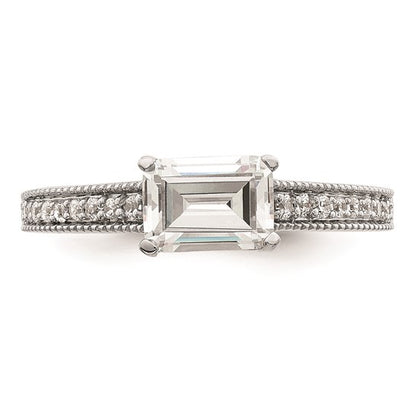 14k White Gold East West (Holds 1 carat (6.9x5.2mm) Emerald-cut Center) 1/6 carat Diamond Semi-Mount Engagement Ring