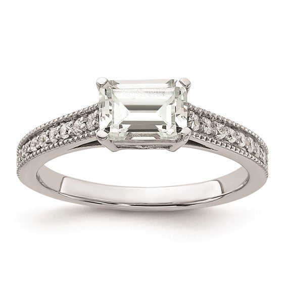 14k White Gold East West (Holds 1 carat (6.9x5.2mm) Emerald-cut Center) 1/6 carat Diamond Semi-Mount Engagement Ring