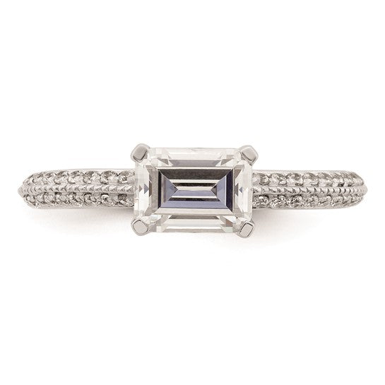 14k White Gold East West (Holds 1 carat (6.9x5.2mm) Emerald-cut Center) 1/4 carat Diamond Semi-Mount Engagement Ring