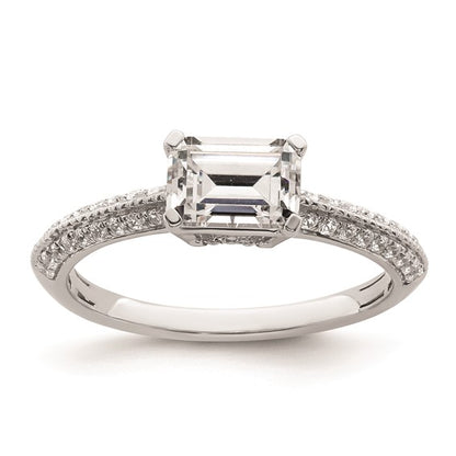 14k White Gold East West (Holds 1 carat (6.9x5.2mm) Emerald-cut Center) 1/4 carat Diamond Semi-Mount Engagement Ring