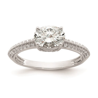 14k White Gold East West (Holds 3/4 carat (7.1x5.4mm) Oval Center) 1/5 carat Diamond Semi-Mount Engagement Ring