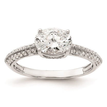 14k White Gold East West (Holds 1 carat (8.00x6.1mm) Oval Center) 1/4 carat Diamond Semi-Mount Engagement Ring