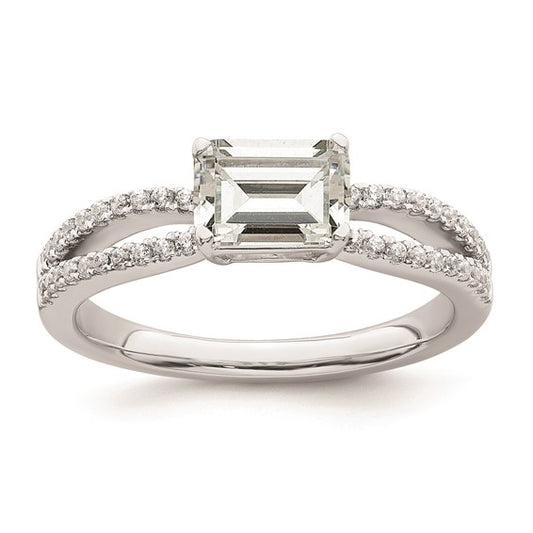 14k White Gold East West (Holds 3/4 carat (6.1x4.5mm) Emerald-cut Center) 1/6 carat Diamond Semi-Mount Engagement Ring