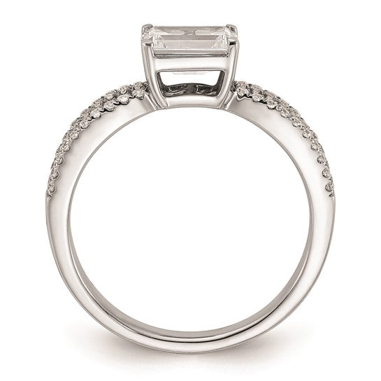 14k White Gold East West (Holds 1 carat (6.9x5.2mm) Emerald-cut Center) 1/5 carat Diamond Semi-Mount Engagement Ring