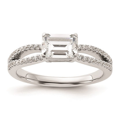 14k White Gold East West (Holds 1 carat (6.9x5.2mm) Emerald-cut Center) 1/5 carat Diamond Semi-Mount Engagement Ring