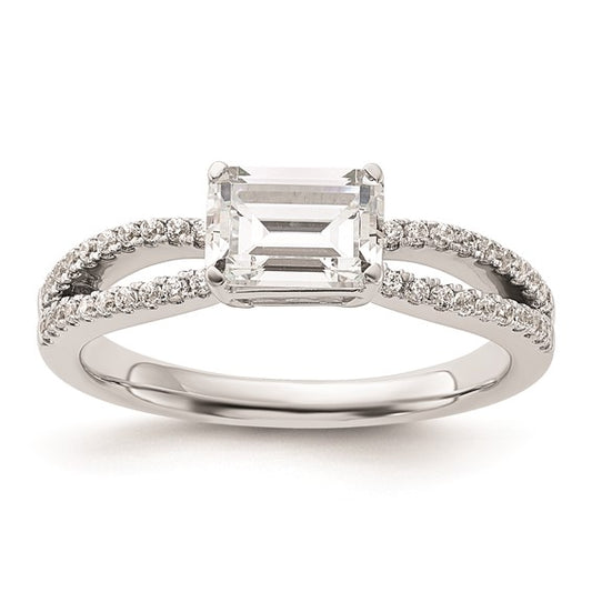 14k White Gold East West (Holds 1 carat (6.9x5.2mm) Emerald-cut Center) 1/5 carat Diamond Semi-Mount Engagement Ring