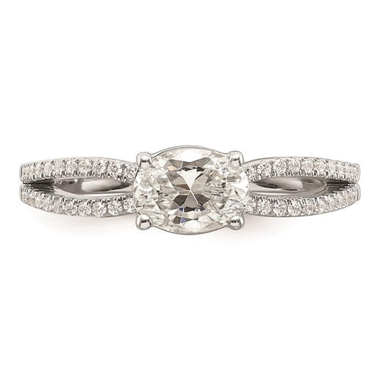 14k White Gold East West (Holds 3/4 carat (7.1x5.4mm) Oval Center) 1/6 carat Diamond Semi-Mount Engagement Ring