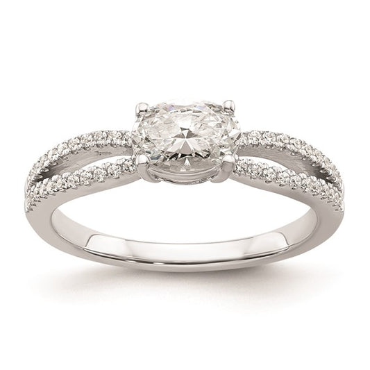 14k White Gold East West (Holds 3/4 carat (7.1x5.4mm) Oval Center) 1/6 carat Diamond Semi-Mount Engagement Ring