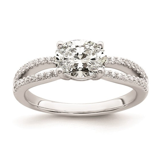 14k White Gold East West (Holds 1 carat (8.00x6.1mm) Oval Center) 1/5 carat Diamond Semi-Mount Engagement Ring