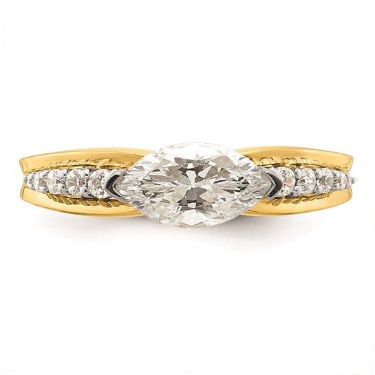 14k East West (Holds 3/4 carat (9.2x5.00mm) Marquise Center) 1/8 carat Diamond Semi-Mount Engagement Ring