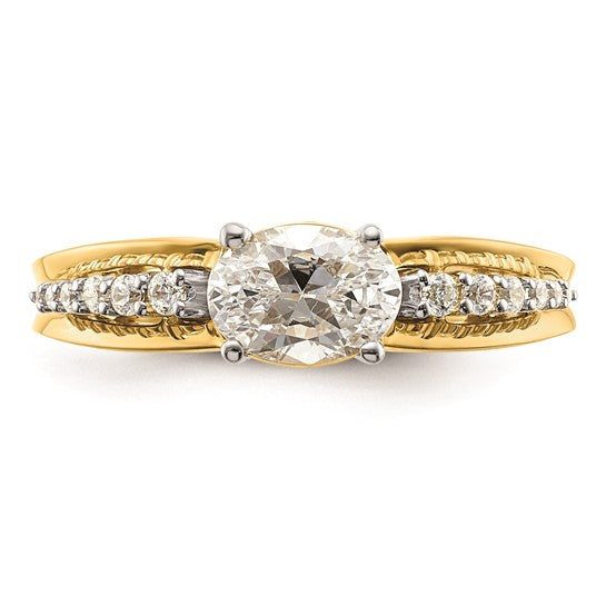 14k Two-tone East West (Holds 3/4 carat (7.1x5.4mm) Oval Center) 1/8 carat Diamond Semi-Mount Engagement Ring