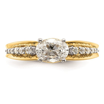 14k Two-tone East West (Holds 3/4 carat (7.1x5.4mm) Oval Center) 1/8 carat Diamond Semi-Mount Engagement Ring