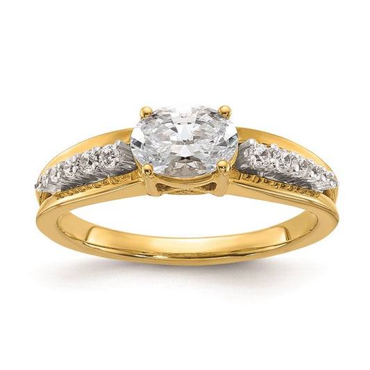 14k Two-tone East West (Holds 3/4 carat (7.1x5.4mm) Oval Center) 1/8 carat Diamond Semi-Mount Engagement Ring