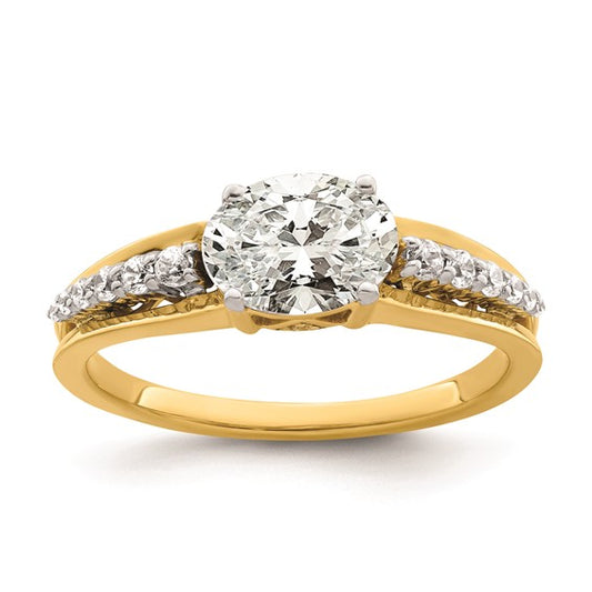 14k Two-tone East West (Holds 1 carat (8.11x6.1mm) Oval Center) 1/6 carat Diamond Semi-Mount Engagement Ring