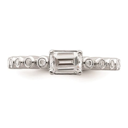 14k White Gold East West (Holds 3/4 carat (6.1x4.5mm) Emerald-cut Center) 1/8 carat Diamond Semi-Mount Engagement Ring