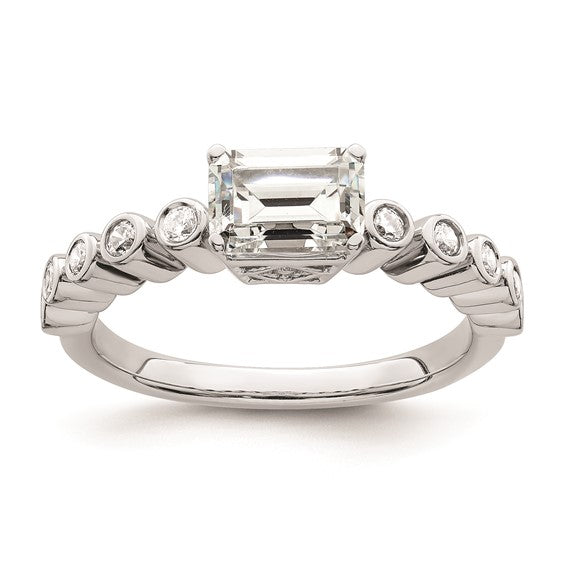 14k White Gold East West (Holds 3/4 carat (6.1x4.5mm) Emerald-cut Center) 1/8 carat Diamond Semi-Mount Engagement Ring