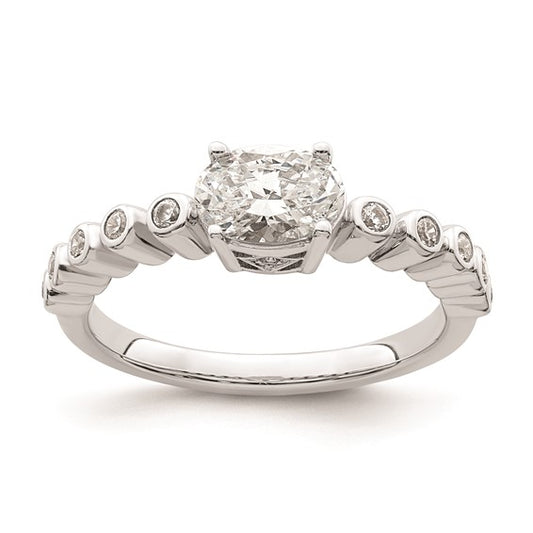 14k White Gold East West (Holds 3/4 carat (7.1x5.4mm) Oval Center) 1/8 carat Diamond Semi-Mount Engagement Ring