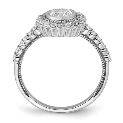 14k White Gold Bezel Halo (Holds 1/2 carat (5.2mm) Round Center) 1/3 carat Diamond Semi-Mount Engagement Ring