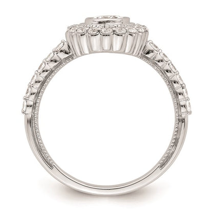 14k White Gold Halo Plus (Holds 1/2 carat (6.0x4.5mm) Oval Center Bezel) 1/2 carat Diamond Semi-Mount Engagement Ring