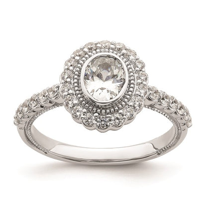 14k White Gold Halo Plus (Holds 1/2 carat (6.0x4.5mm) Oval Center Bezel) 1/2 carat Diamond Semi-Mount Engagement Ring