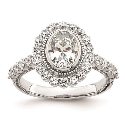 14k White Gold Halo Plus (Holds 1 carat (7.6x5.7mm) Oval Center Bezel) 3/4 carat Diamond Semi-Mount Engagement Ring