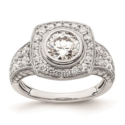 14k White Gold Halo Plus (Holds 1 carat (6.5mm) Round Center Bezel) 3/4 carat Diamond Semi-Mount Engagement Ring