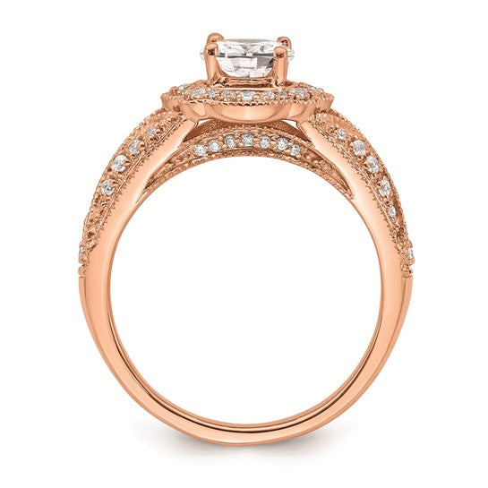 14k Rose Gold Vintage Halo (Holds 1 carat (8.0x6.1mm) Oval Center) 1/3 carat Diamond Semi-Mount Engagement Ring