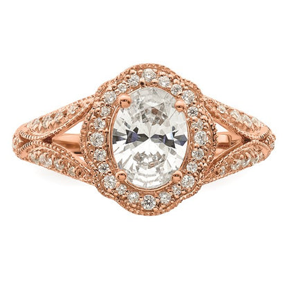 14k Rose Gold Vintage Halo (Holds 1 carat (8.0x6.1mm) Oval Center) 1/3 carat Diamond Semi-Mount Engagement Ring