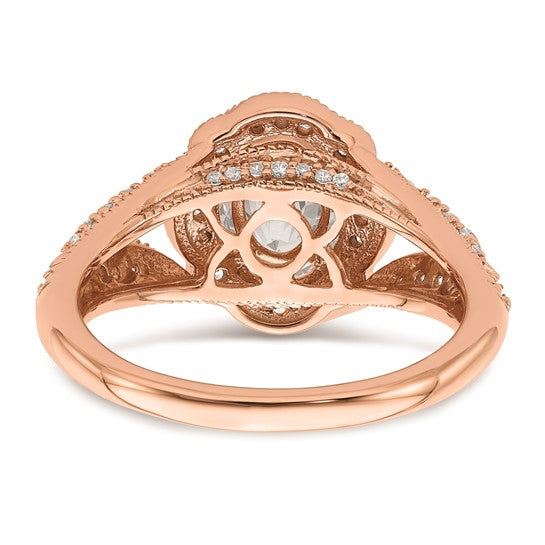 14k Rose Gold Vintage Halo (Holds 1 carat (8.0x6.1mm) Oval Center) 1/3 carat Diamond Semi-Mount Engagement Ring