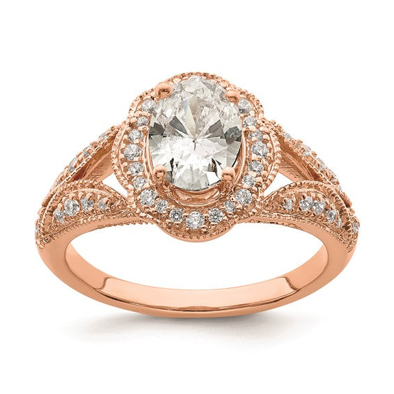 14k Rose Gold Vintage Halo (Holds 1 carat (8.0x6.1mm) Oval Center) 1/3 carat Diamond Semi-Mount Engagement Ring