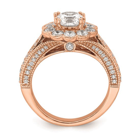 14k Rose Gold Vintage Halo (Holds 1 carat (6.5mm) Round Center) 1.25 carat Diamond Semi-Mount Engagement Ring