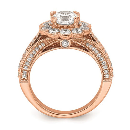 14k Rose Gold Vintage Halo (Holds 1 carat (6.5mm) Round Center) 1.25 carat Diamond Semi-Mount Engagement Ring