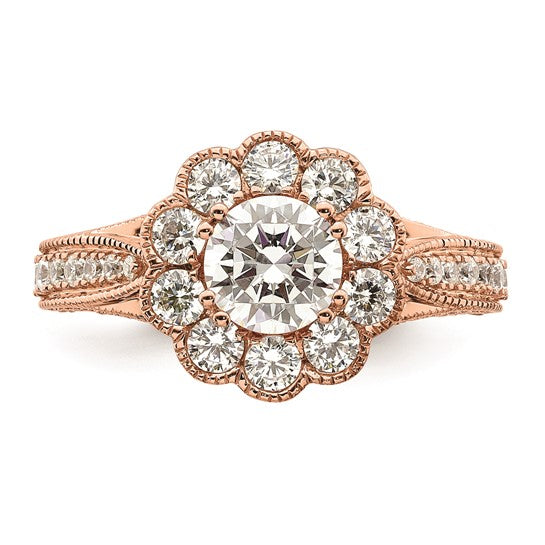 14k Rose Gold Vintage Halo (Holds 1 carat (6.5mm) Round Center) 1.25 carat Diamond Semi-Mount Engagement Ring