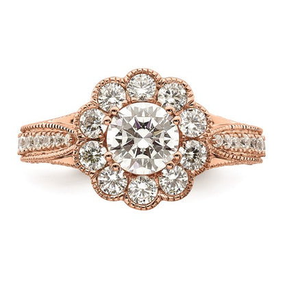 14k Rose Gold Vintage Halo (Holds 1 carat (6.5mm) Round Center) 1.25 carat Diamond Semi-Mount Engagement Ring