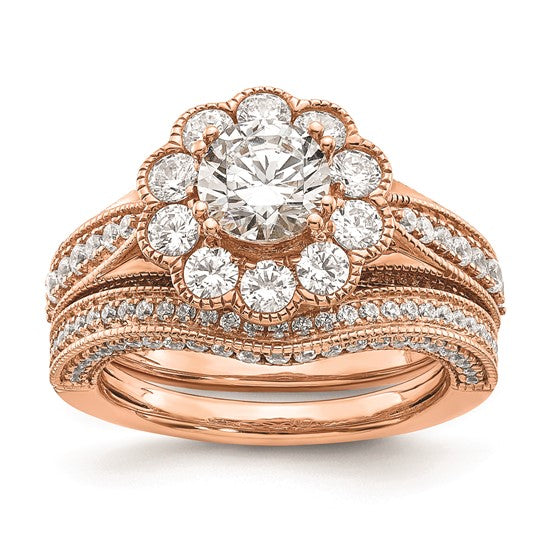 14k Rose Gold Vintage Halo (Holds 1 carat (6.5mm) Round Center) 1.25 carat Diamond Semi-Mount Engagement Ring