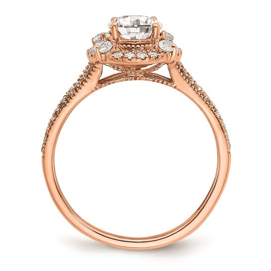 14k Rose Gold Vintage Halo (Holds 1 carat (8.0x6.1mm) Oval Center) 3/8 carat Diamond Semi-Mount Engagement Ring