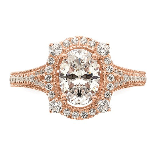 14k Rose Gold Vintage Halo (Holds 1 carat (8.0x6.1mm) Oval Center) 3/8 carat Diamond Semi-Mount Engagement Ring