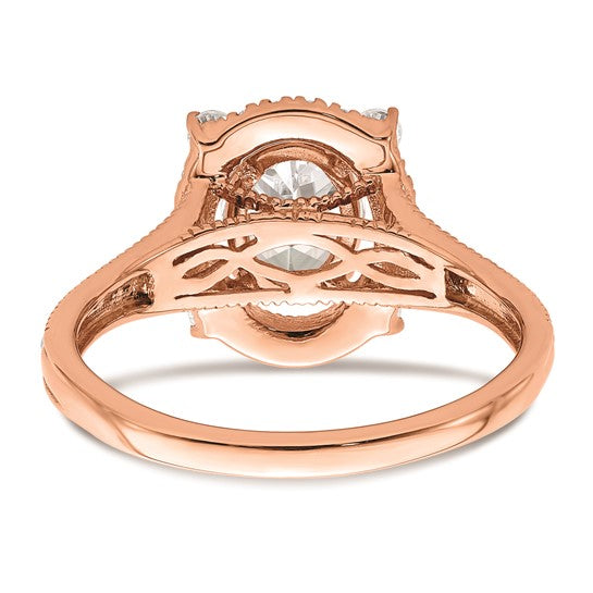 14k Rose Gold Vintage Halo (Holds 1 carat (8.0x6.1mm) Oval Center) 3/8 carat Diamond Semi-Mount Engagement Ring