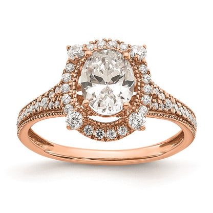 14k Rose Gold Vintage Halo (Holds 1 carat (8.0x6.1mm) Oval Center) 3/8 carat Diamond Semi-Mount Engagement Ring