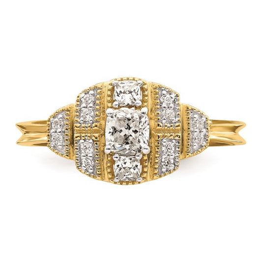 14k Art Deco (Holds 1/3 carat (3.8mm) Cushion Center) 1/6 carat Round/Cushion Diamond Semi-mount Engagement Ring