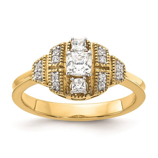 14k Art Deco (Holds 1/3 carat (3.8mm) Cushion Center) 1/6 carat Round/Cushion Diamond Semi-mount Engagement Ring