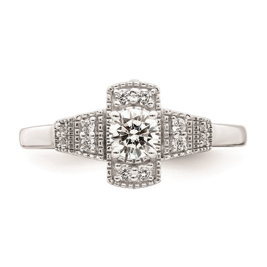 14k White Gold Art Deco (Holds 1/3 carat (4.5mm) Round Center) 1/6 carat Diamond Semi-mount Engagement Ring