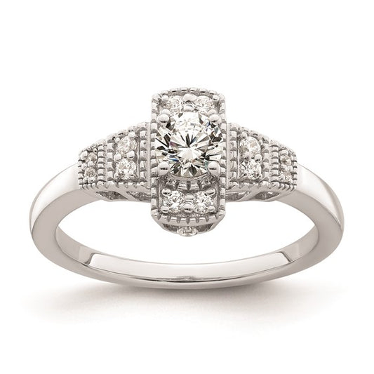 14k White Gold Art Deco (Holds 1/3 carat (4.5mm) Round Center) 1/6 carat Diamond Semi-mount Engagement Ring