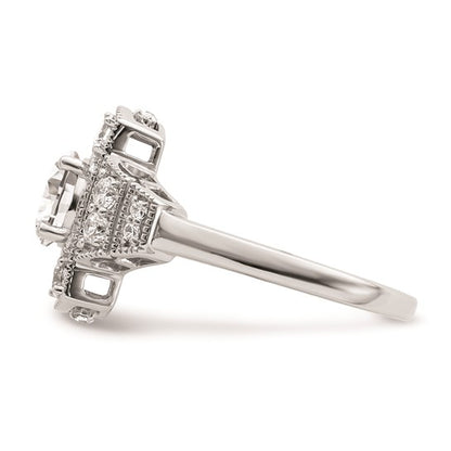 14k White Gold Art Deco (Holds 5/8 carat (5.6mm) Round Center) 1/3 carat Diamond Semi-mount Engagement Ring