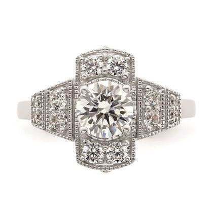 14k White Gold Art Deco (Holds 5/8 carat (5.6mm) Round Center) 1/3 carat Diamond Semi-mount Engagement Ring