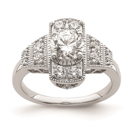 14k White Gold Art Deco (Holds 5/8 carat (5.6mm) Round Center) 1/3 carat Diamond Semi-mount Engagement Ring